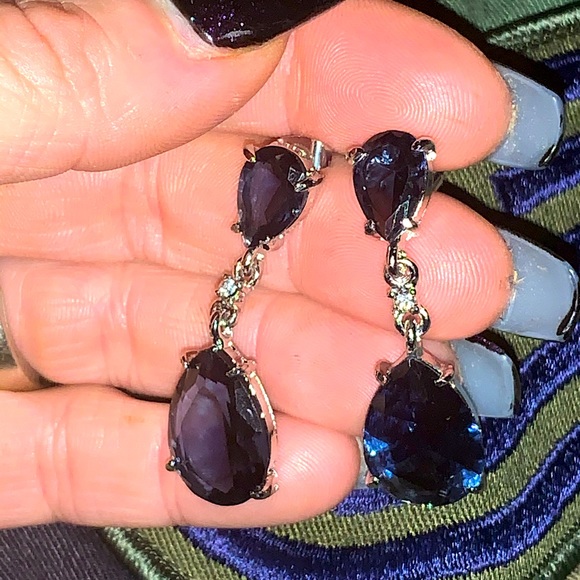NWT/NIB OVER 12CTS Sapphire Statement Earrings - Picture 2 of 16
